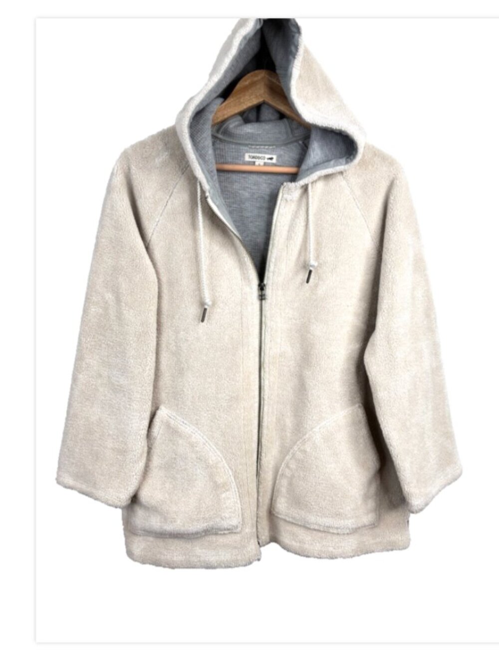 Toad&Co Womens Full Zip Cream Sherpa Fleece Jacket S Hoodie Waffle Lined Pockets